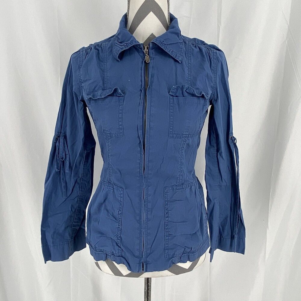 CAbi Womens Extra Small Cargo Utility Blue Fly Away Jacket Cotton Ties